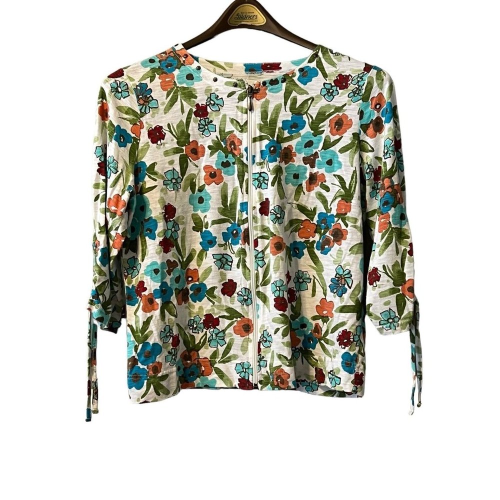 Onque Casuals Zip Up Size Large Floral Boho Spring Colorful